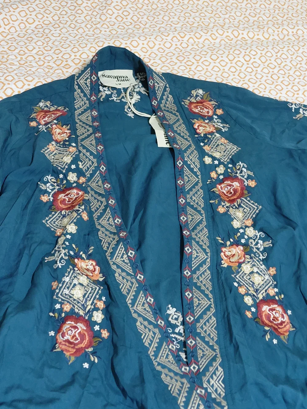Savanna Jane Teal Embroidered Floral Kimono Robe #B37